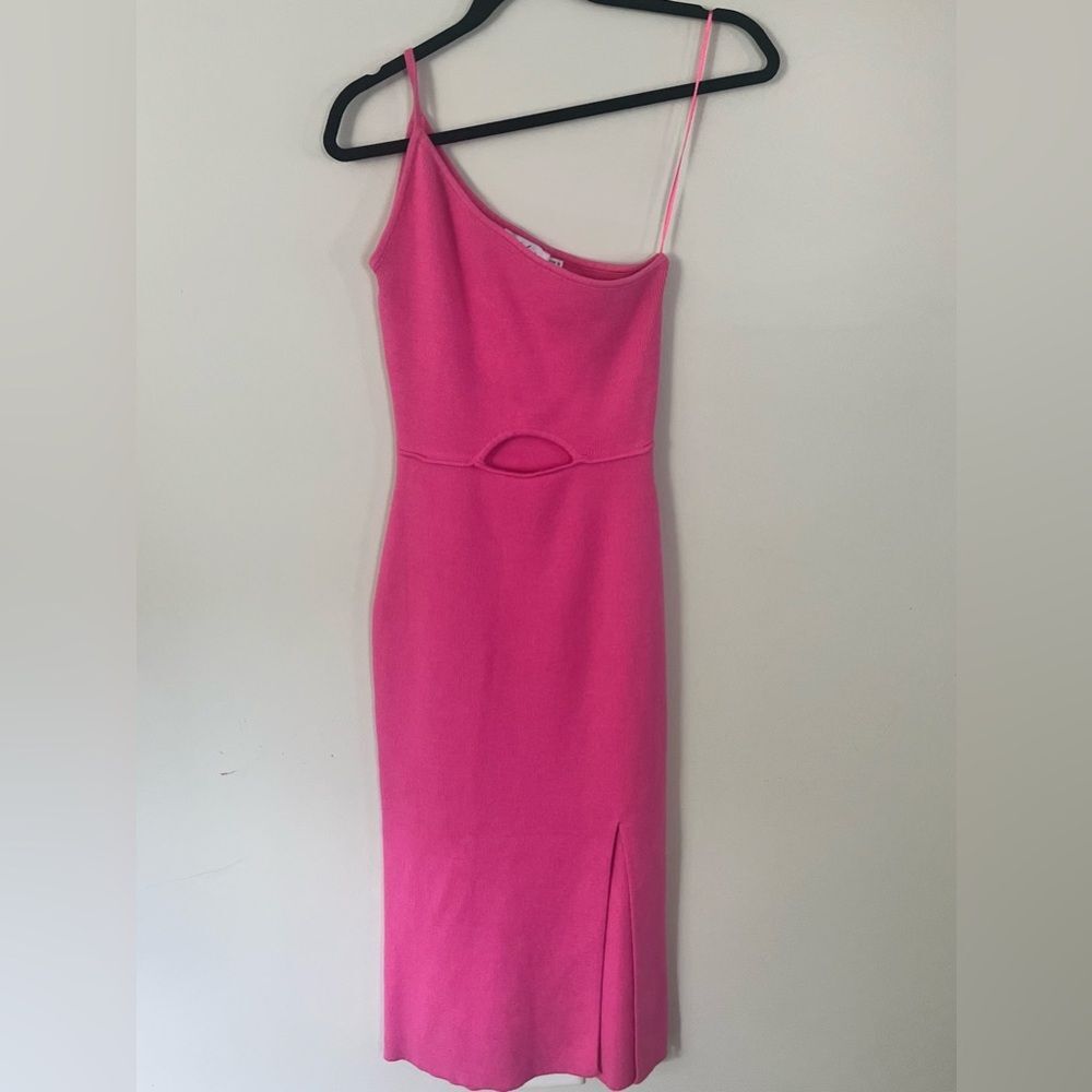 Petal & Pup Hot Pink One-Shoulder Midi Dress with Cutout and Front Slit